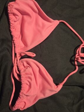 Women's Pink String Bikini Top And Black String Bottoms